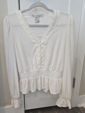 American Rag Ivory Lace-Trim Peplum Blouse